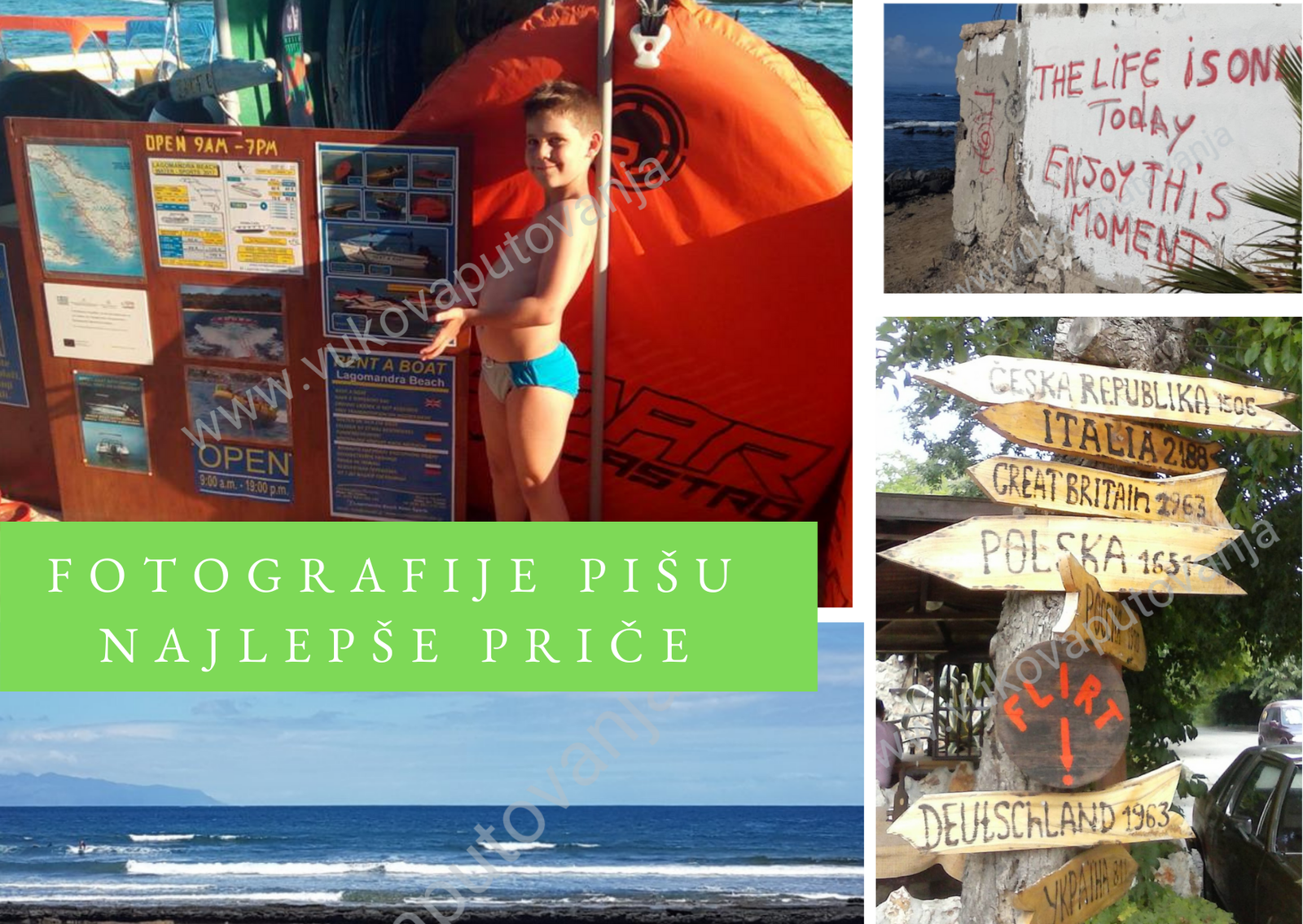 Razglednica na kojoj su četiri turističke fotografije